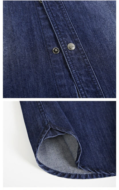 High Quality Men's Denim Shirt Long Sleeve Oversized Pure Cotton Overshirt Solid Casual Shirts Men Clothing  4XL A2F6522