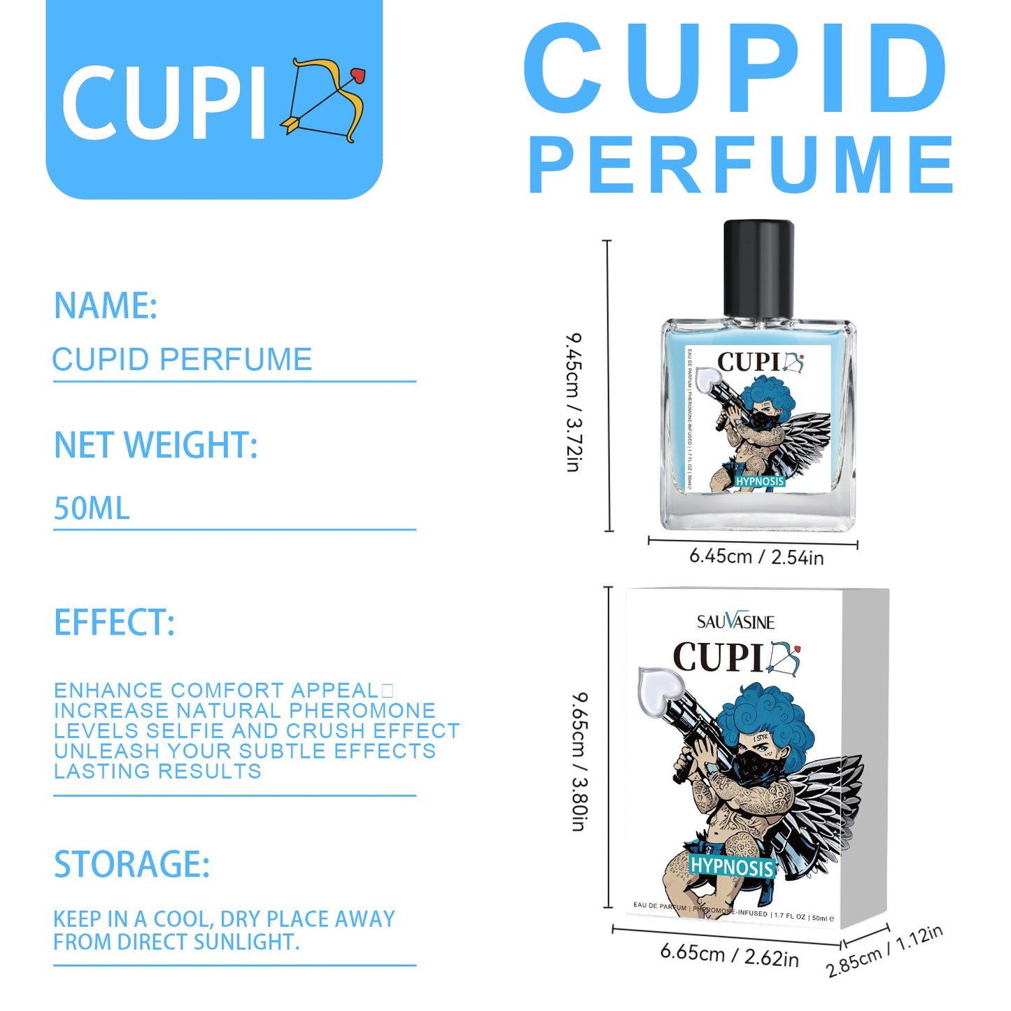 50ml Colônia Cupid Perfume Feromônio Colônia Masculina Longa Duração Aumenta a Intimidade Perfume Hombre de Alta Qualidade Atrai Mulheres