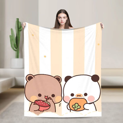 Cobertores Urso Desenho Animado Fofo Bubu Dudu Cobertor de Lã para Piquenique Macio Quente Personalizado Colcha de Qualidade Presente de Aniversário