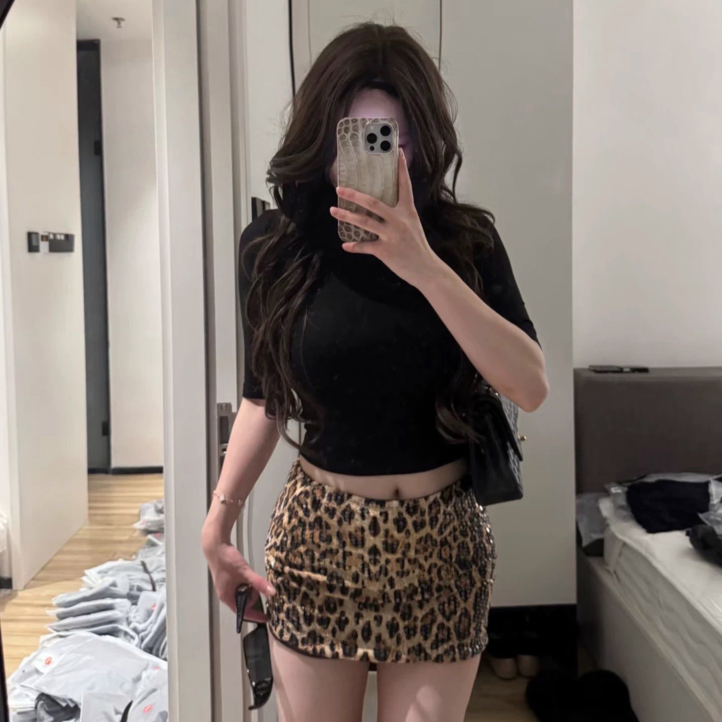 Dulzura Summer Latest Fashion Elegant High Waist Sequins Sexy Slim Leopard Print Short Skirt Party Club Street Clothes Wholesale