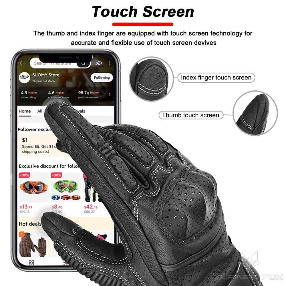 Luvas de Couro Perfurado Retrô de Verão para Motocicleta Masculino Feminino Luvas de Dedo Completo para Motocross Motoqueiro Guantes Moto Equipamento M-XXL