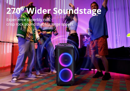 Caixa de Som para Festa Tronsmart Halo 300 240W com Entrada para Guitarra/Microfone/XLR, TWS, 20H de Reprodução, Rodas e Alavanca Oculta, para Festas