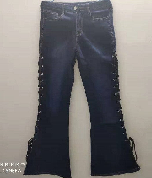 Stretch Braided Women Rope Flared Pants Denim Pants Ladies Push Up Trousers Bell Bottom Jeans Pants High Waist Free Shipping