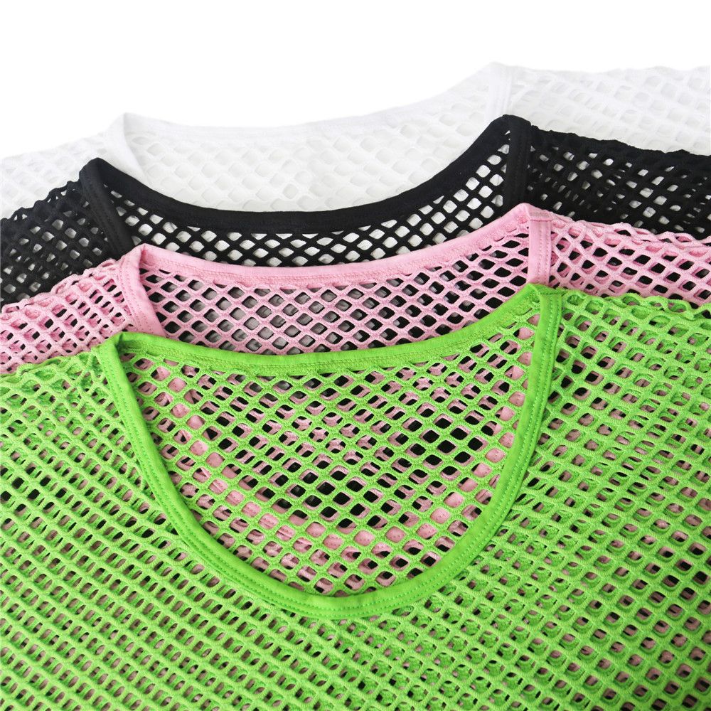 Mens Transparent Fishnet Crop Top Sexy Mesh Hollow Out Tank Tops Gym Fitness Sleeveless Undershirts T-shirts Nightclub Mini Vest