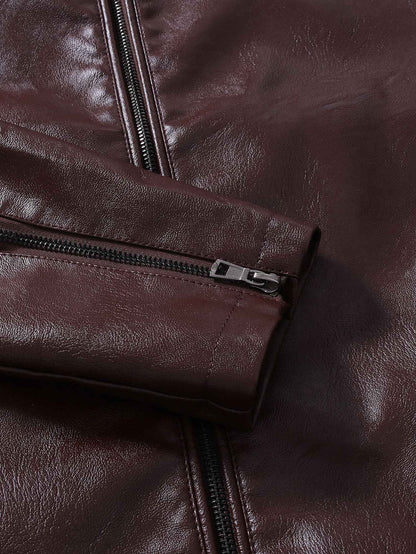 2024 Spring New Men's Business Casual Slim Long-sleeved Pu Leather Jacket Jacket Side Seam Pocket Zipper Solid Color