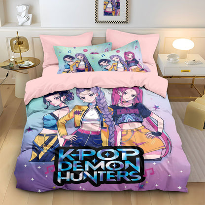 Kpop Demon Hunters Huntrix Bedding Set - Single to King Size, Anime Print Duvet Cover Sets for Adult Bedrooms