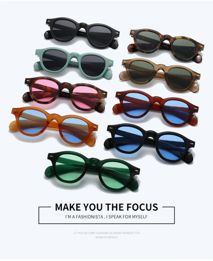Óculos de sol pequenos redondos da moda femininos retrô com lentes transparentes Ocean Shades UV400 masculinos com rebites estilo punk