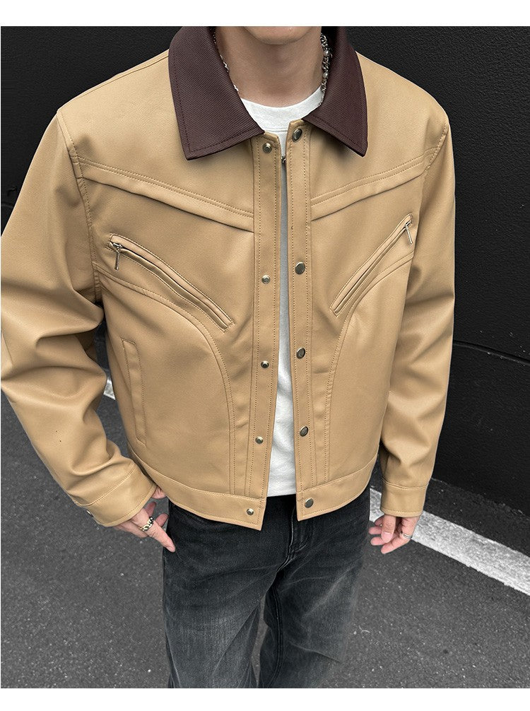 Mens Leather Jacket Biker Jacket PU Leather 2025 New Windproof Stand Collar Single Breasted Short Coat Slim Fit Mens Jacket