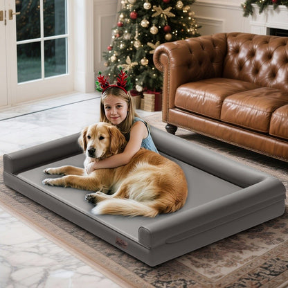 Cama Ortopédica para Cães M-XXL Almofadada em Couro de Microfibra Sofá para Cães de Estimação Impermeável Cama Calmante com Capa Removível Fácil de Limpar