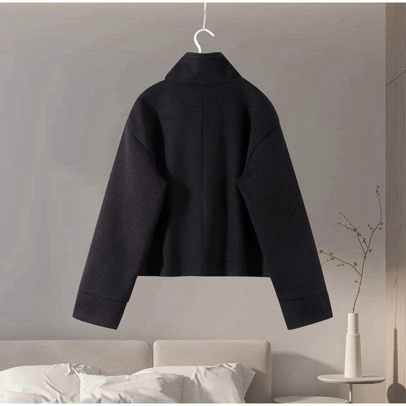 Fashion Stand Collar Solid Short Coat Women Casual Solid Single Breasted Loose Fit Coat 2025 Winter Chic Windproof Jackets