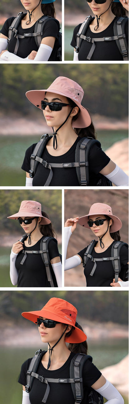 Women Ponytail Fisherman Hat Waterproof Sun Cap Pure Color Outdoor Travel Fishing Climbing Hiking Large Brim Bucket Hat undefine