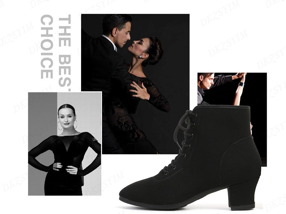 DKZSYIM New Women Ballroom Latin Dance Shoes Jazz Modern Dance Shoes Lace Up Dancing Boots Red Black Sports Dancing Sneakers