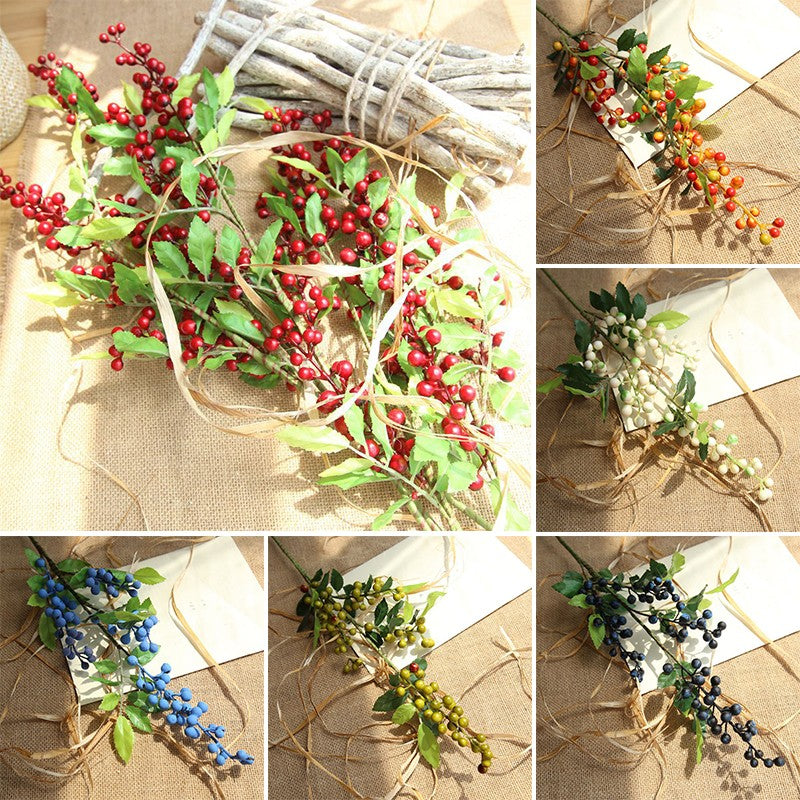 70CM Artificial Red Berries Branch Christmas Tree Ornaments Fake Holly Flowers Bouquet Foam Fruit Plant For Household DIY Decor