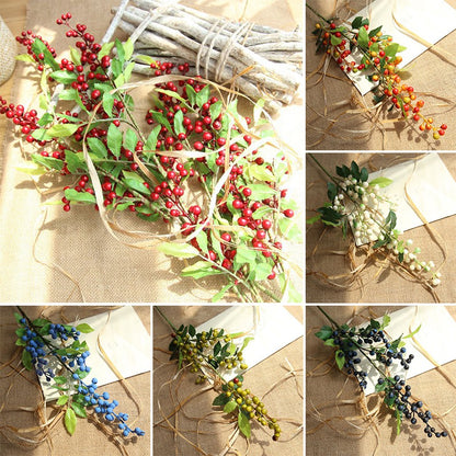 70CM Artificial Red Berries Branch Christmas Tree Ornaments Fake Holly Flowers Bouquet Foam Fruit Plant For Household DIY Decor