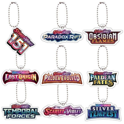 Chaveiro de acrílico de série completa para Mega Evoluções em inglês Sv10 Sv11 Sv9 151 Logotipo Anime Pingente de acrílico de decoração de bolsa