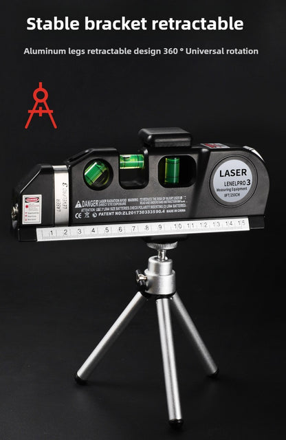 Kit Profissional de Nível a Laser - Linha Cruzada Infravermelha e Ângulo Reto Resistente a Impactos - Ferramenta de Nivelamento de Alta Precisão com Trena
