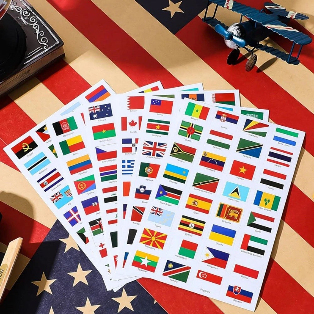 6 Sheets World Flag Stickers Self-Adhesive 192 Countries PVC Planner Travel Stickers Face Stickers for Theme Parties Journal