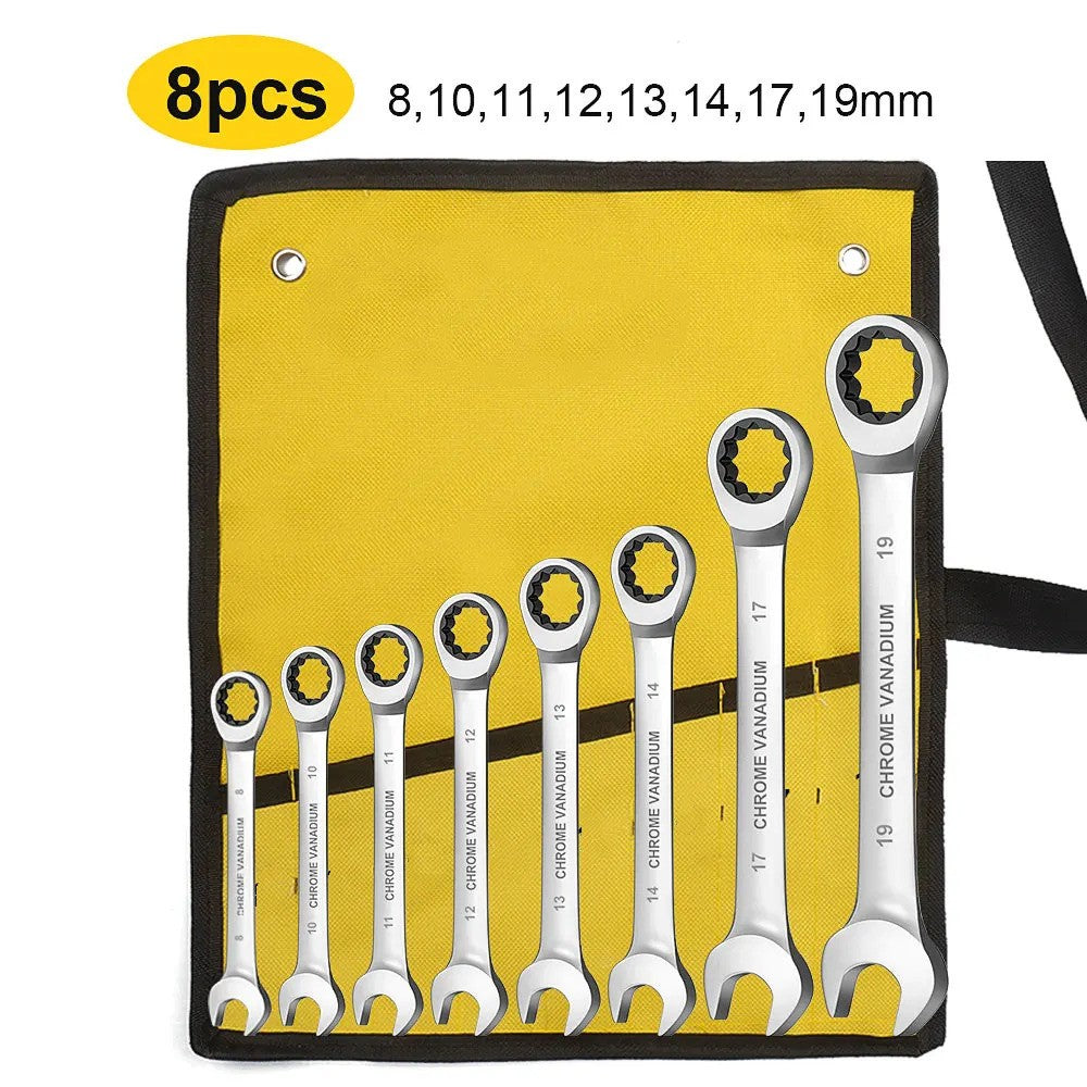 Conjunto de Chaves Combinadas Catraca WEELEE, Chaves para Reparo Automotivo Métricas 6-19mm, com Bolsas de Pano Enroláveis