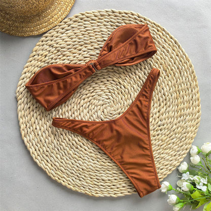 Bandeau Knotted Brazilian High Cut Bikini Women Swimwear Female Swimsuit Two-pieces Bikini set Bather Bathing Suit Swim K5930