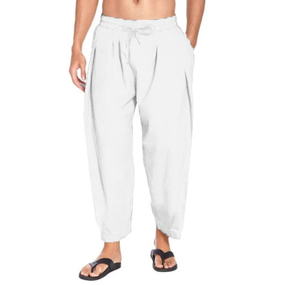 New Harem Linen Pants for Men Streetwear Joggers Mens Solid Color Long Pants Cotton Causal Men Lightweight Trousers