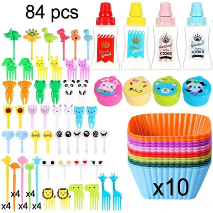 Garfo de Frutas Mini de 48-104 Peças Para Crianças Garfos Fofos de Lanche Palitos de Dente Acessórios de Caixa de Bento Divisórias de Silicone Para Lancheira