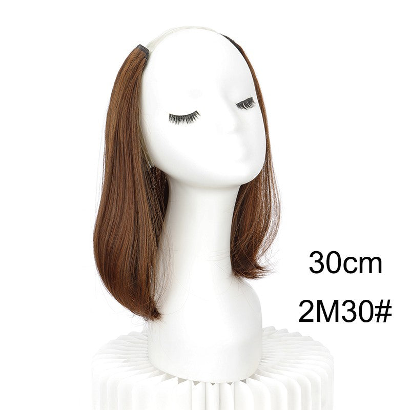 Extensão de Cabelo Invisível de 20/30cm com Fivela Interna Curta Reta Sintética em V, Meia Cabeça com 4 Presilhas, Peruca para Mulheres