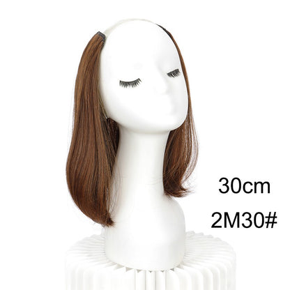Extensão de Cabelo Invisível de 20/30cm com Fivela Interna Curta Reta Sintética em V, Meia Cabeça com 4 Presilhas, Peruca para Mulheres