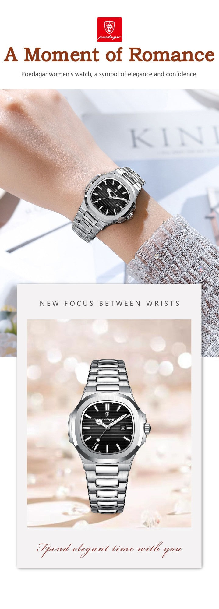 POEDAGAR Elegant Women's Quartz Watches Waterproof Luminous Date Ladies Wristwatch Stainless Steel Fashion Watch For Woman Reloj