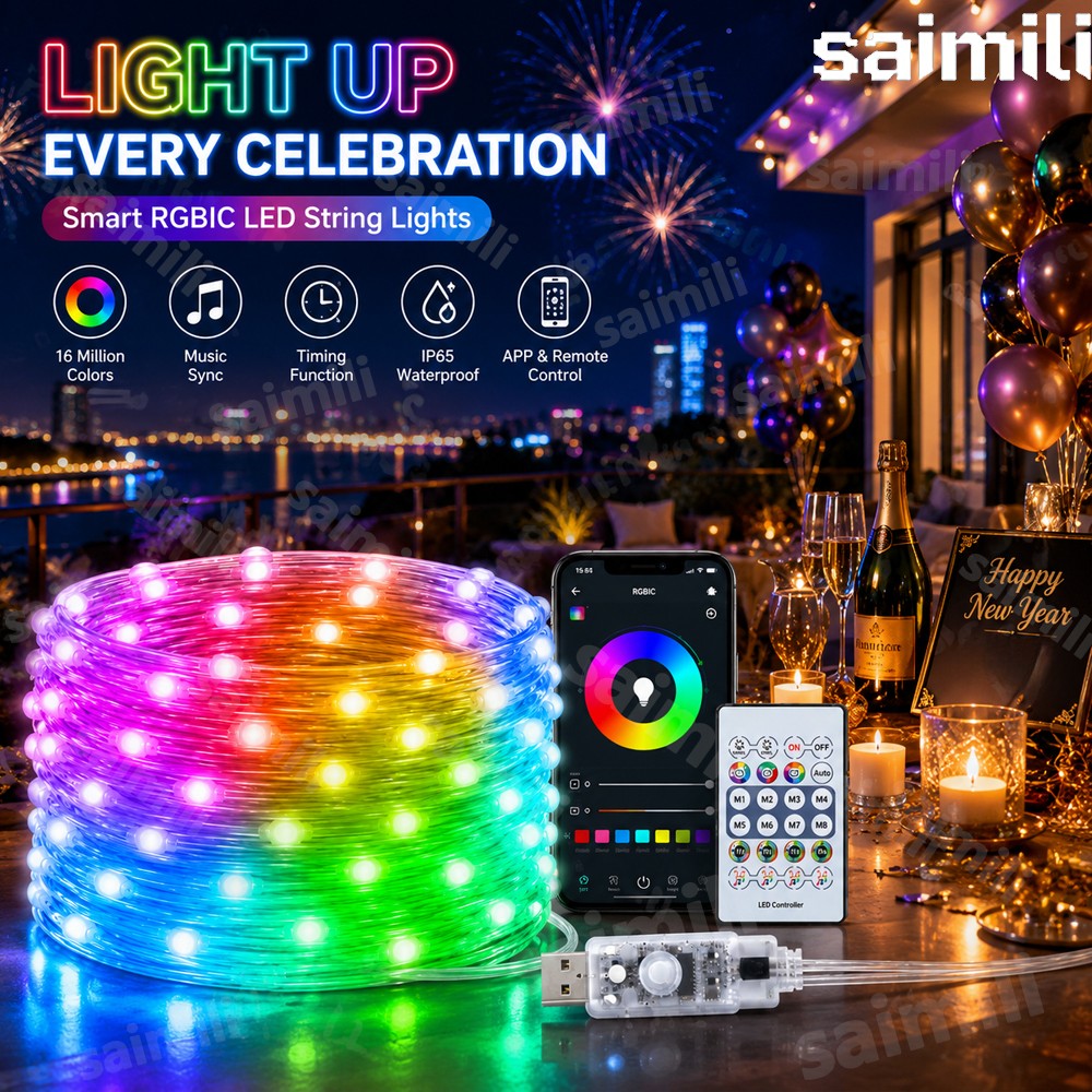 USB RGBIC LED Fairy Lights WS2812B Bluetooth Smart Control Dream Color Music Sync Waterproof Garland Holiday Wedding Decor Lamp