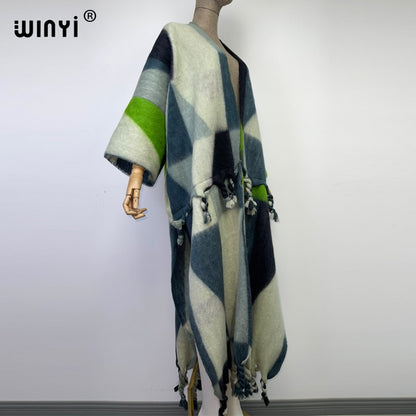 2022 WINYI Winter Women tassel Cardigan coat Loose Christmas dress robe longue Thick Warm free size Middle East Female Kaftan