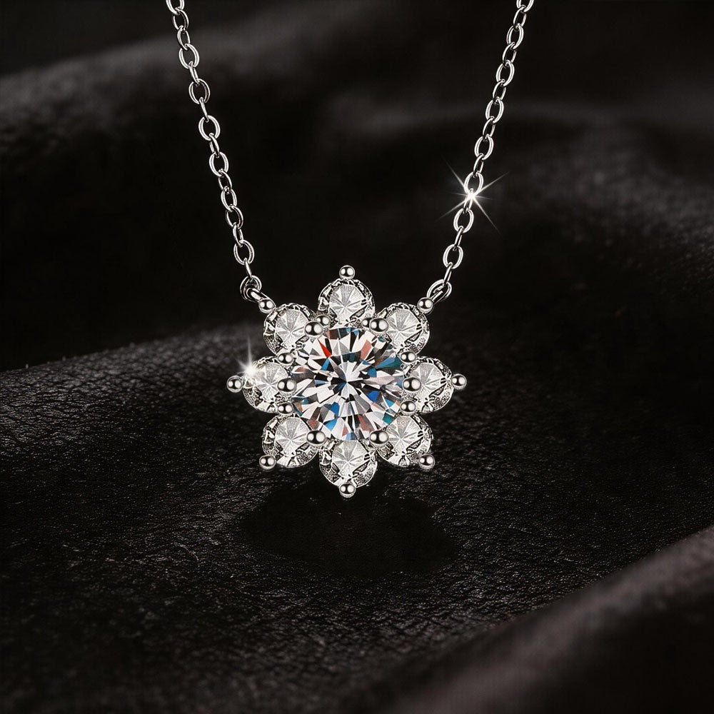 HHIOK GRA VVS1 Moissanite Sunflower Necklace S925 Silver Pendant Sparkling Diamond Ladies' Anniversary Exquisite Jewelry Gift
