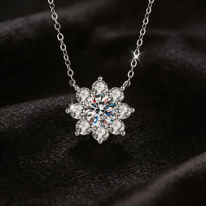HHIOK GRA VVS1 Moissanite Sunflower Necklace S925 Silver Pendant Sparkling Diamond Ladies' Anniversary Exquisite Jewelry Gift