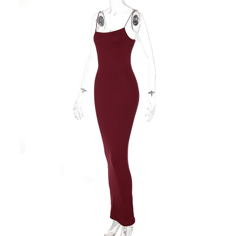 Nsangu 2024 Autumn Winter Women Solid White Black Strap Midi Dress Bodycon Sexy