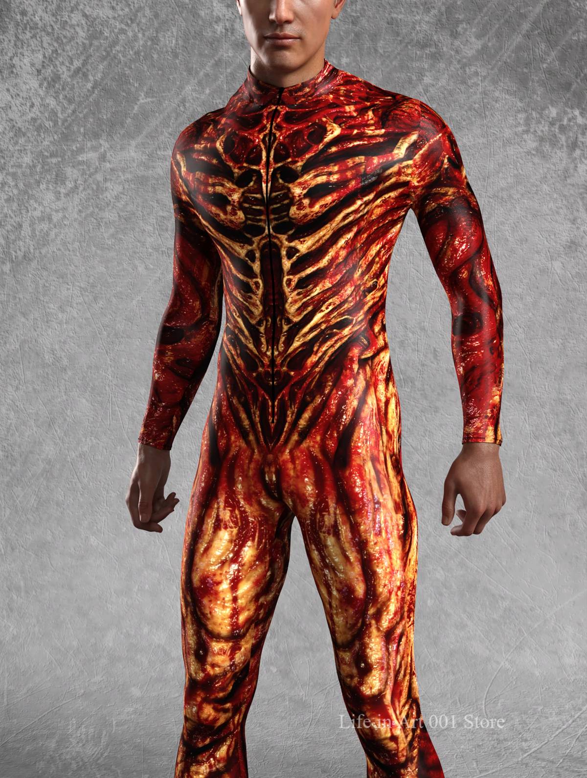 Scary Halloween Blood Zombie Bodysuit Costume Men 3D Digital Skeleton Printed Tights Jumpsuit Holiday Stage Party Performance