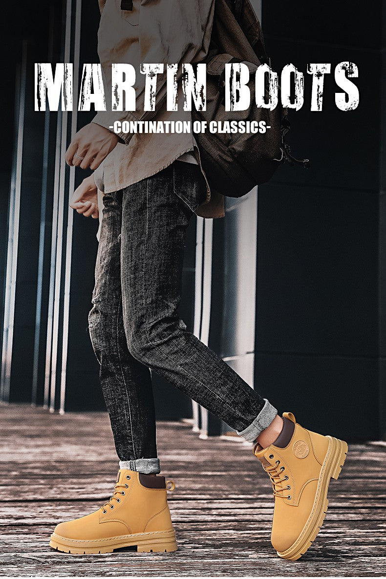 Men's Boots Autumn New High Top Workwear Boots British Style Korean Version Thick Soled Lace Up Anti Slip Warm Men Boots