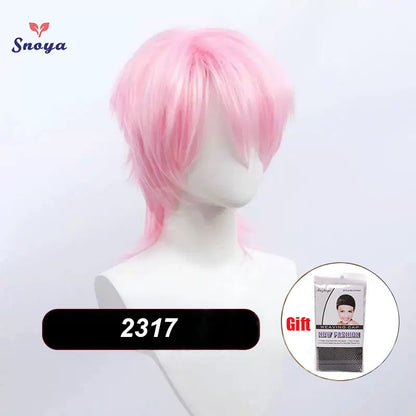 Perucas Curtas Sintéticas Snoya com Franja Corte Pixie Peruca Desfiada para Festa Cosplay para Homens e Mulheres Rosa Vermelho Verde Roxo Estilo Coreano Peruca Masculina