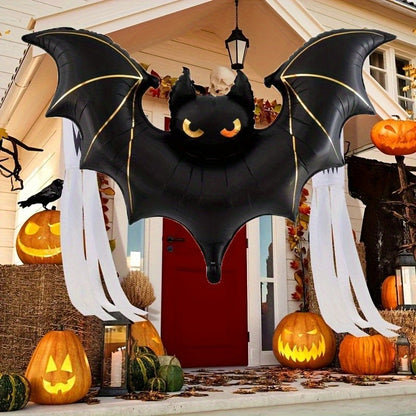 1pc Matte 59-Inch Extra Large Bat Halloween Balloon - Realistic Black & Gray Aluminum Foil Balloon , Halloween Decorations