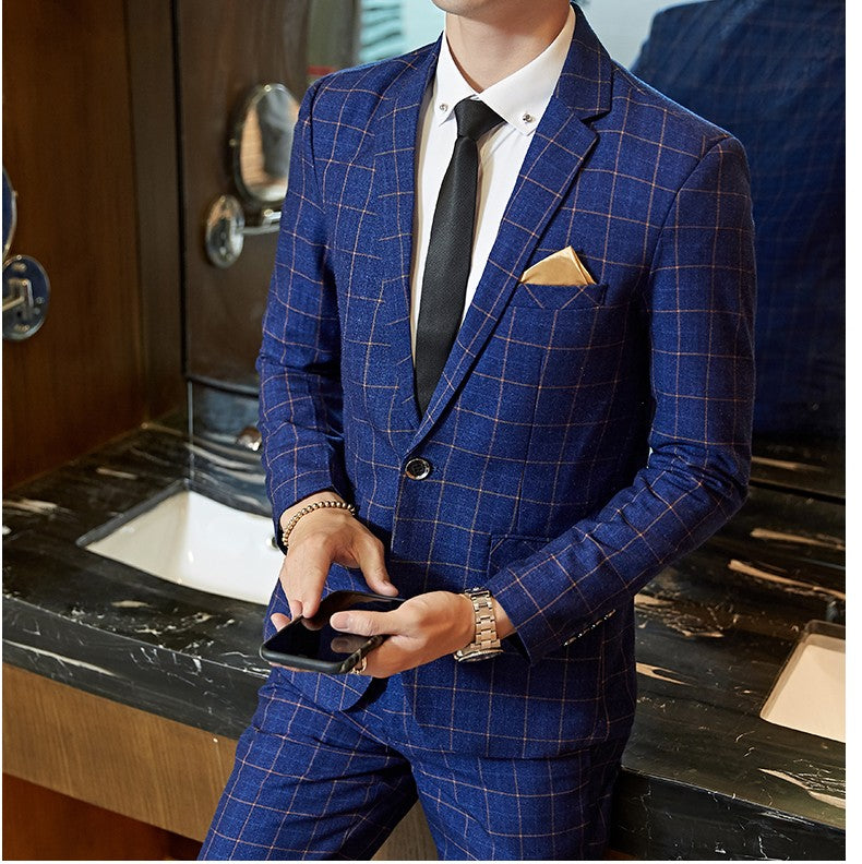 Men's Casual One-Button Plaid Suit Two-Piece Set Business No-Ironing Best Man M-5XL 2025 Fashion Comfortable Fit