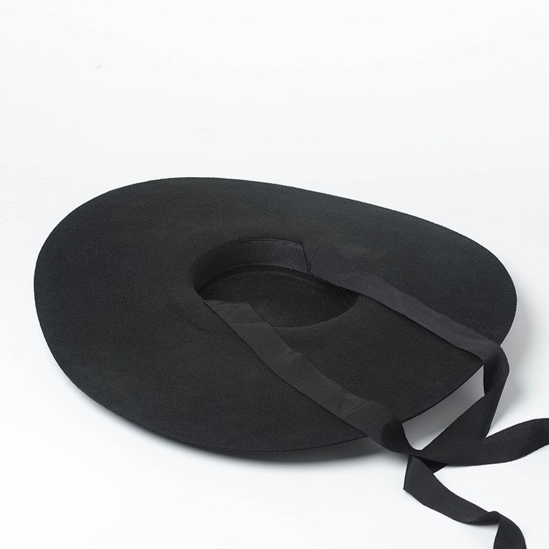 Chapéu de feltro de lã de 4cm de altura, aba grande de 15cm, chapéu fedora de copa rasa para homens e mulheres, chapéu de aba grande novo.