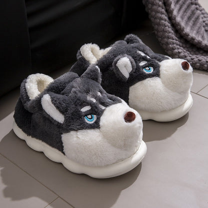 Women Indoor Cotton Slippers Cute Cartoon Dog Winter Warm Shoes Couples Home Floor Slides Anti-slip  Female Male House Footwear
