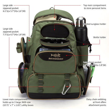 Bassdash Fishing Bag Tackle Backpack Leve Tático Caixa de Pesca Multifuncional