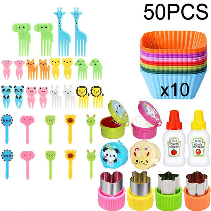 Mini Garfos de Fruta para Crianças Animais Fofos Palitos para Lanches com Cortador de Vegetais Conjunto de Divisórias de Silicone para Lancheira