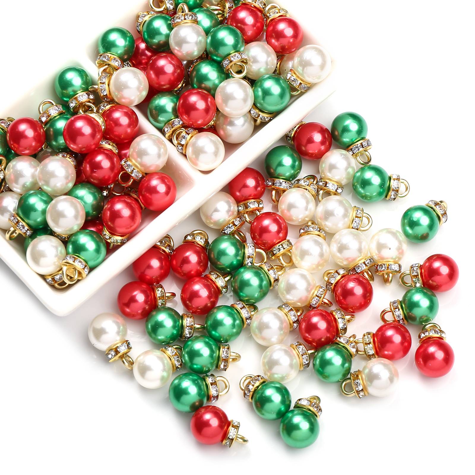 20pcs/set Shiny CCB Christmas Beads Pendant Classic Golden Rhinestone Spacer Beads For Earrings  Making Fashion Accessories