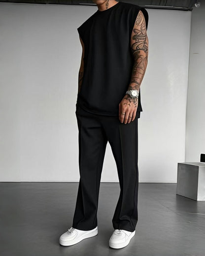 New summer sleeveless sports suit 2025 men's casual solid color trousers men's clothing vest two-piece set,