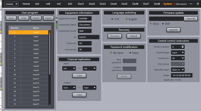 DP48X Processador de Áudio Digital Profissional 4 Entradas 8 Saídas Processador Drive Rack com RIR DEQ Sistema de Gerenciamento de Alto-falantes 192KHZ