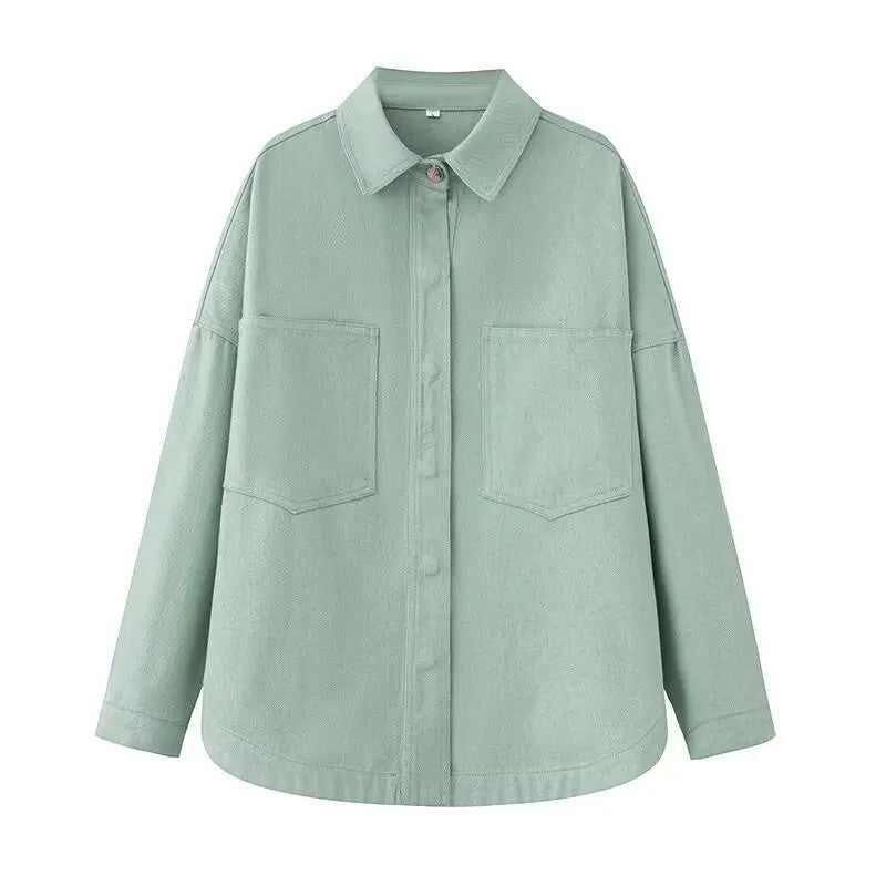 Retro Washed Loose Long Sleeve Women's Denim Shirt Vintage Workwear Style Button up Casual Outerwear from Mainland China