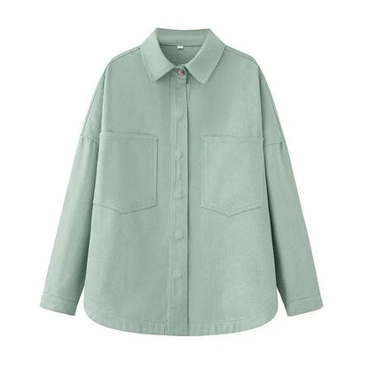 Retro Washed Loose Long Sleeve Women's Denim Shirt Vintage Workwear Style Button up Casual Outerwear from Mainland China