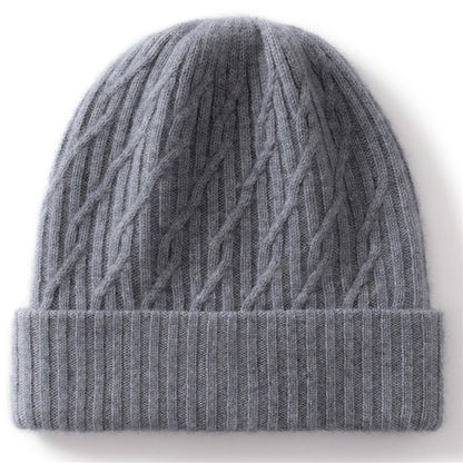 Autumn Winter 100% Cashmere Hat Double Layer Thickened Reversible Cold-Proof Unisex Knitted Wool Hat Versatile Ear Protection