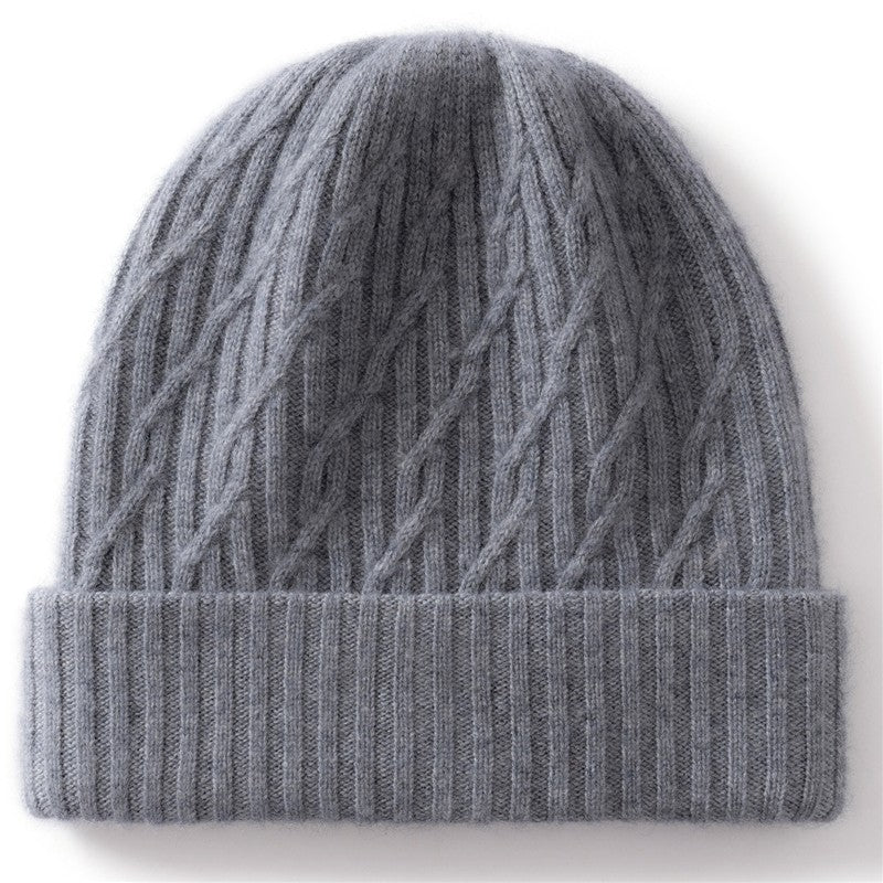 Autumn Winter 100% Cashmere Hat Double Layer Thickened Reversible Cold-Proof Unisex Knitted Wool Hat Versatile Ear Protection