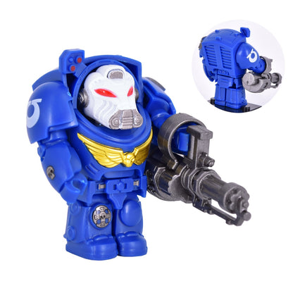 Medieval Knights War 10cm Poseable Collectible 40K Figure - Blue-Gold Armor Skull Face Design